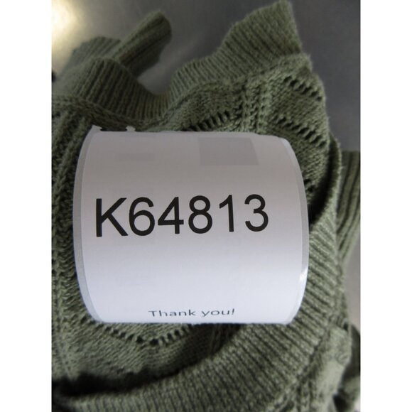 LL Bean Sweater Large Olive Cardigan Pointelle Button Up Scoop Neck - Picture 10 of 10